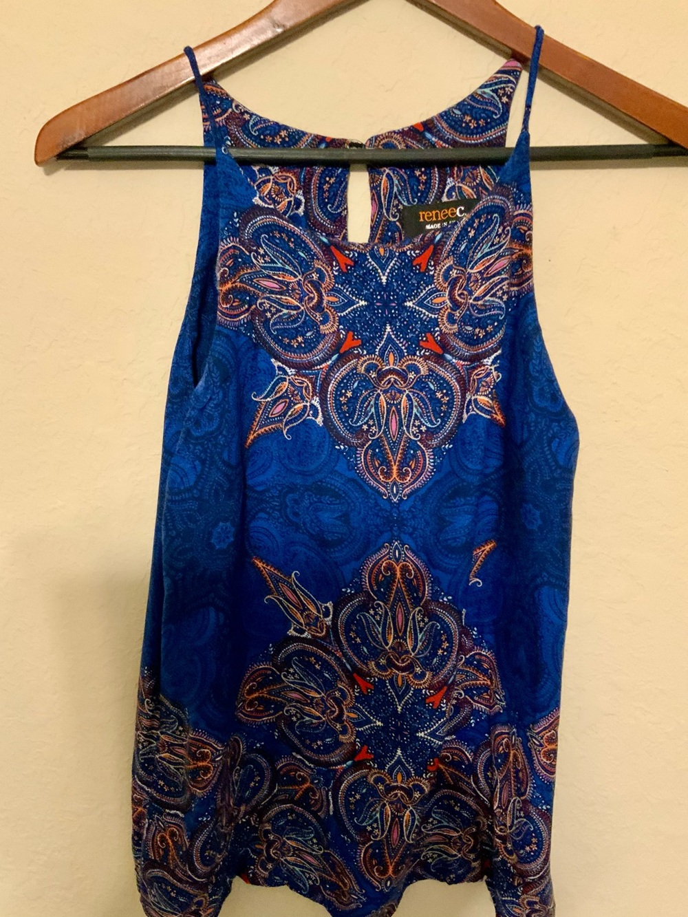 Renee C. Blue Paisley Keyhole Spaghetti Strap Camisole